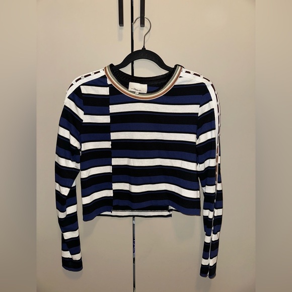 3.1 Phillip Lim Navy Cotton Striped Cropped T-Shirt size Medium - Picture 9 of 13